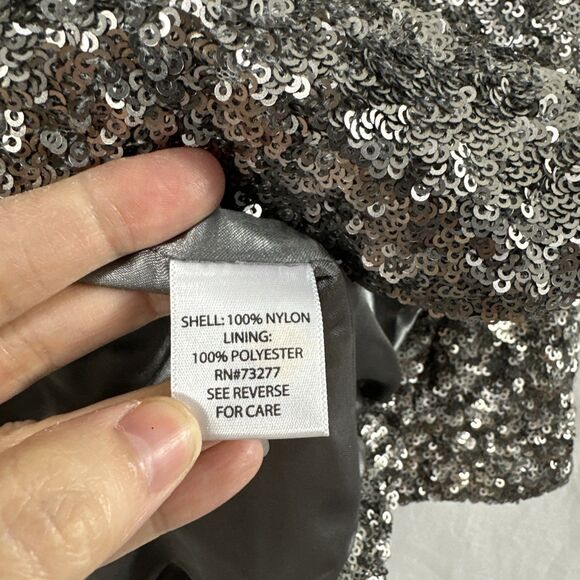 Apt 9 Sequin Silver Open Front Blazer Jacket Womens Size M Party Festive Glam - Picture 9 of 12